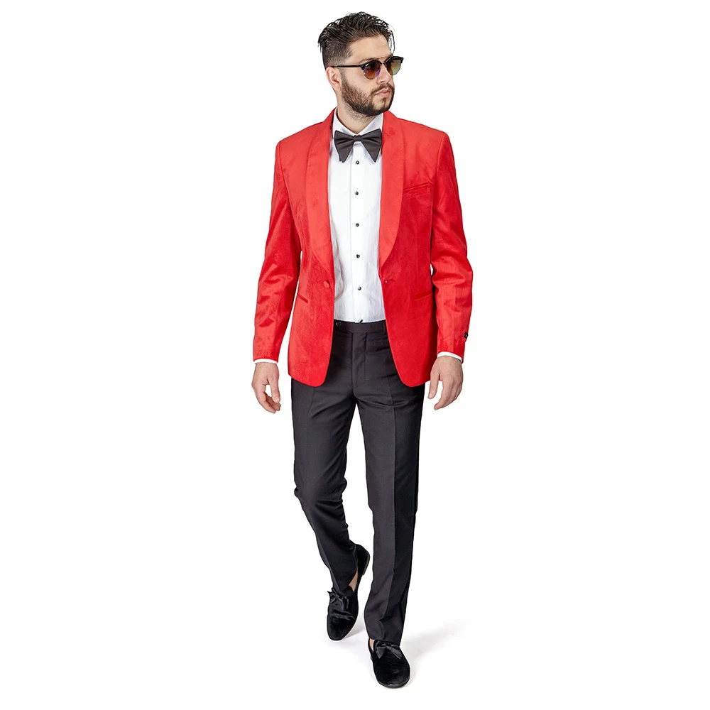 Red suit clearance jacket black lapel