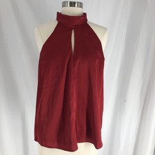Banana Republic Sleeveless Mock Neck Red Satin Blouse Medium Keyhole