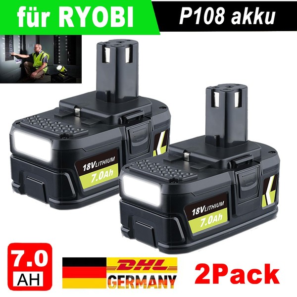 2X FüR Ryobi Akku 18V 7000Mah Hp Lithium One+ Plus RB18L50 P108 P104 Batterie-image
