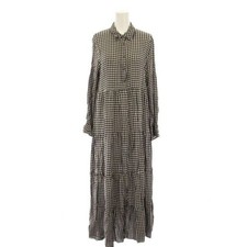 Ganni Shirt Dress Maxi Long Sleeve Regular Color Plaid 36 Black Gray bb Used 7cc