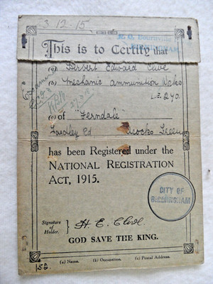 Landesregistrierung, 1915. H.E. Clive, 'Ferndale' Yardley Rd, Birmingham.