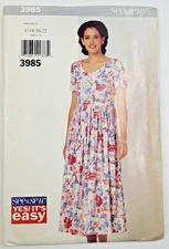 VTG 90s See & Sew Pattern 3985 Misses Pullover Dress w/Raised Waist 18-20-22 UC
