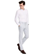Tommy Hilfiger Mens Modern fit Dress Pants 38 / 34 Light Grey Plaid Stretch