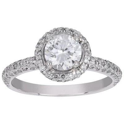 Platinum Halo Diamantring – 0.60 CT Diamanten Elegant Schmuck für Braut, Größe 6 - Bild 1 von 4