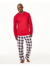 FAMILY PJs Mens Red Top Drawstring Long Sleeve Straight leg Pants Pajamas S