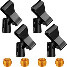 Mic Clips for Stands Set - 4 Piece Adjustable Holders with Black