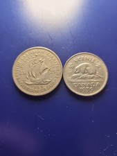 1965 British Caribbean Territories 25 Cent Coin Plus 1939 Canadian Nickel 2 Coin
