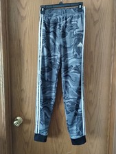 Adidas Jogger Youth Boys L 14/16 Gray Black White Stripe Trim Athletic