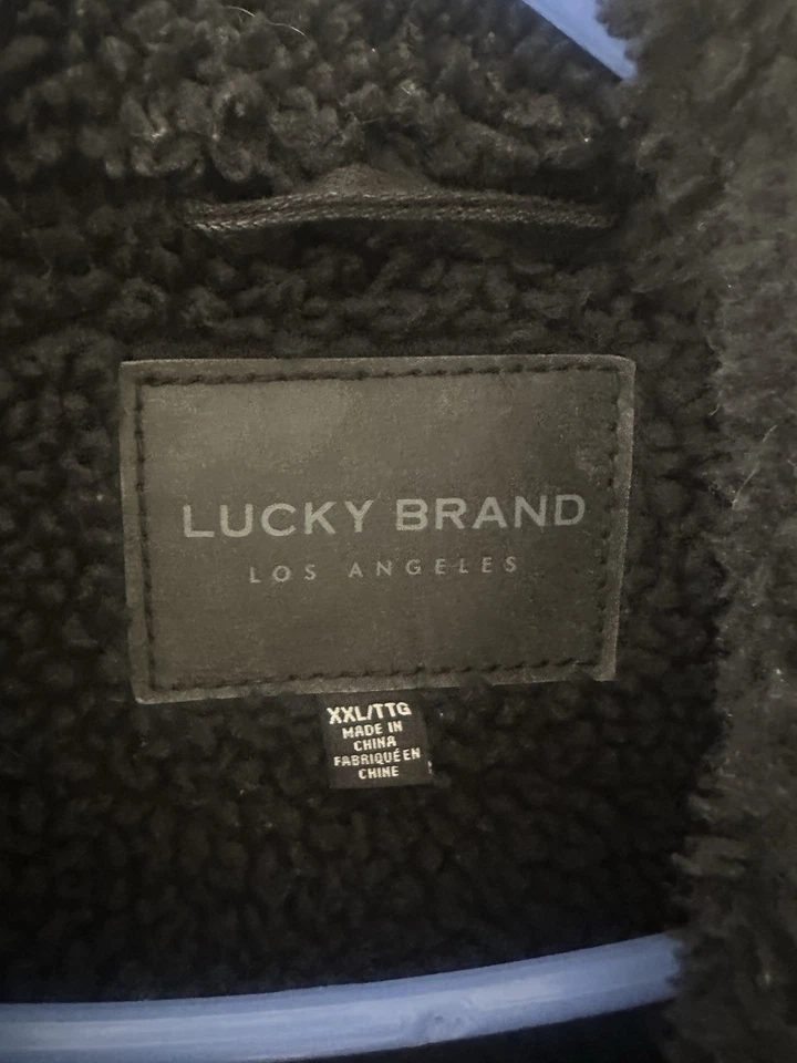 Chaqueta de Camionero Lucky Brand Sherpa Forrada Denim Hombres 2XL Negra Botones a Presión Foto 2 de 4