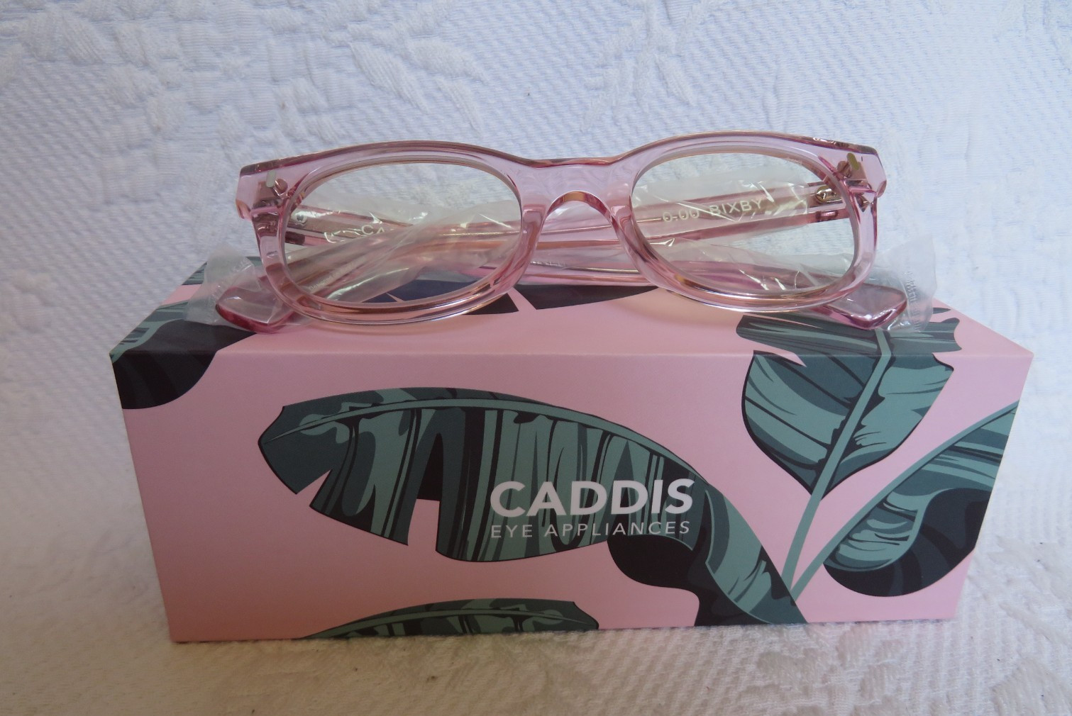 NIB CADDIS THE BIXBY READING GLASSES FRAME POLISHED CLEAR PINK 0.00