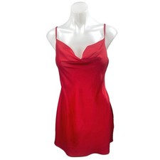 Urban Outfitters Red Silk Satin Cowl Neck Sleeveless Cami Tank Mini Slip Dress M