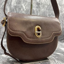 GUCCI Shoulder Bag Brown Leather Logo Gold Hardware From Japan