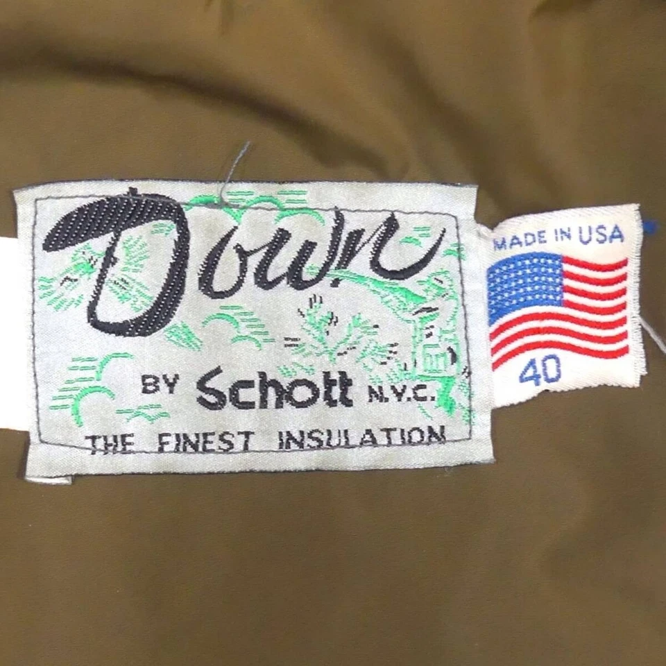 Schott 90s Leather Down Jacket Men's 40 Brown 2Way Vest Vintage Made in USA - Image 4 of 4