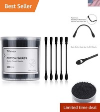 200 Hypoallergenic Black Cotton Swabs with Spiral Tip Design - Eco-Friendly Care