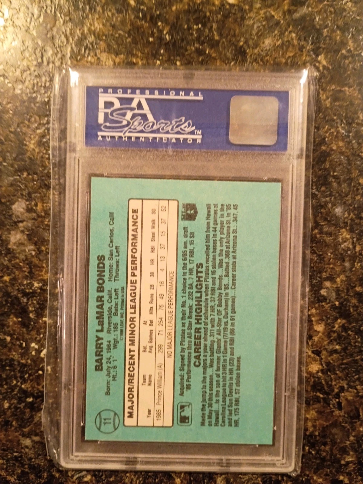 1986 DONRUSS ROOKIES #11 BARRY BONDS PSA 9 view 2