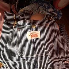 Round House LOT 61 Blue/White Striped Denim Cotton Bib Work Overalls