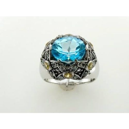 LeVian 925 Sterling Silver Cocktail Ring with 5.15 TCW Topaz & Sapphire Size 6.5