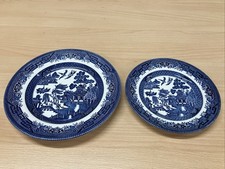 Vintage Churchill Willow Pattern 2 X Side Plates 6.5” Diameter & 8” Diameter
