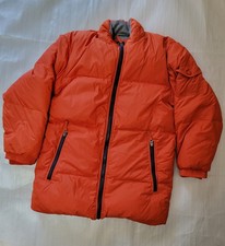 GAP Kids Puffer Jacket XL 12 Orange Nylon Gray Fleece-Lined Hooded Winter Coat