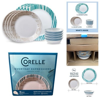 Retired Corelle Everyday Expressions 12 Piece Dinnerware Set - Graphica Pattern