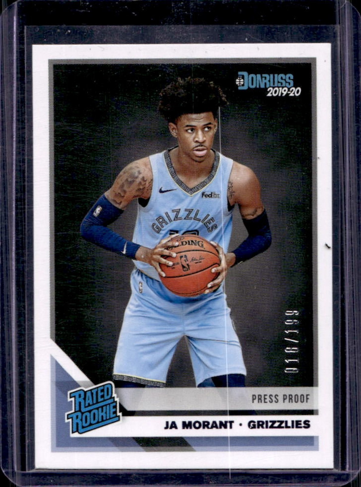 2019-20 Panini Donruss Ja Morant Press Proof Purple Rookie RC #/199 Grizzlies