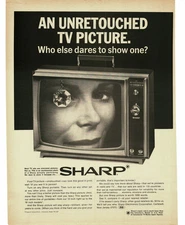 1969 Sharp Portable TV Vintage Print Ad Retro Mid Century Electronics Tech