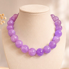 Purple Round Amethyst Gemstone Beaded Necklace, Ball/Bead Chain Strand