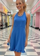 Vintage Y2K Tommy Hilfiger Blue mini halter dress ruffle hem halter neckline M
