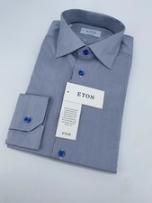 Eton Dress Shirt Mens L 16 - 41 White Blue Striped Contemporary Fit Button Up