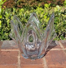 Beautiful Heavy Thick Crystal Clear MCM Petal Vase Art Glass 5.5" x 5"