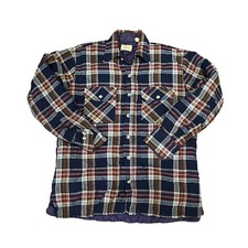 Vintage Sears 70s Plaid Flannel Shirt M Navy Red Quilted Lined Outdoor Camping
