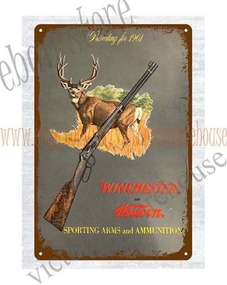 1961 hunting rifle deer sporting metal tin sign firearm shotgun sportsman