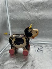 Vintage Wooden Toy ~ Fisher Price ~ Moo-oo Cow ~ Made In America ~WORKS!