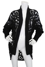 Y's Yohji Yamamoto Sweater Open Knit Cocoon Cardigan Black Cotton Japan 2 Small