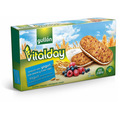 Gullon Vitalday Yogurt Sandwich Biscuits with Oats, Red Fruits, and Wholegrain C