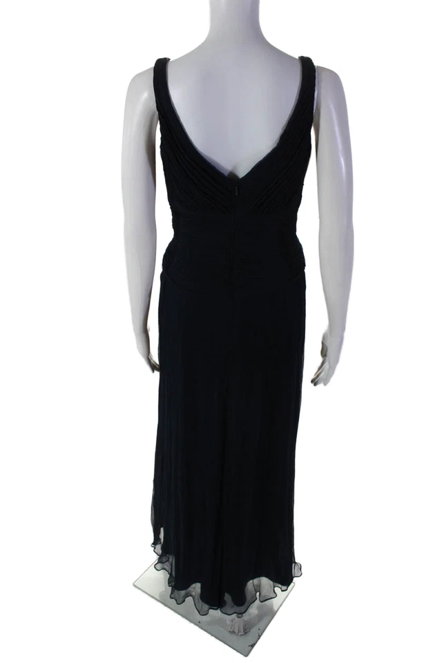 Vestido Tadashi para mujer de seda azul marino detalle drapeado cuello en V sin mangas talla 2 Foto 3 de 4