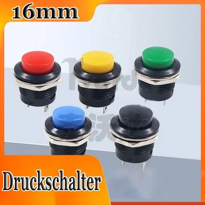 MARKENLOS Druck Taster Schalter Ø16mm KFZ Hupe Klingel OFF-ON 2 PIN 12V 24V 230V / 3A