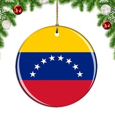 Venezuela Flag Round Christmas ornament city travel souvenir