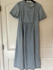 CMC By Color Me Cotton Women’s Blue Denim Maxi Dress Sz M USA Made Boho Cottage