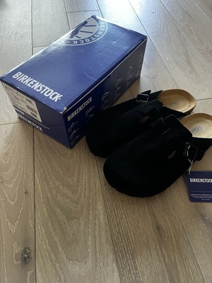 Birkenstock Boston Soft Footbed Suede Leather Black EU41 New w/Box Clog Shoes