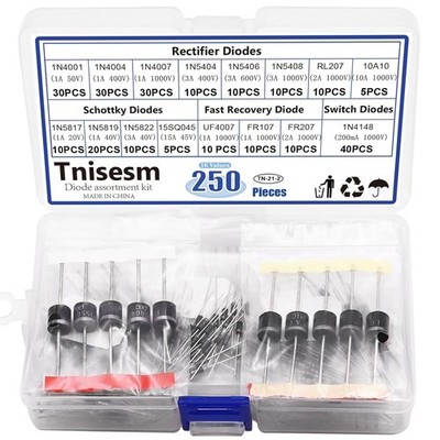 Kit de diodos de 16 valores, 1N4001, 1N4004, 1N4007 y 1N4148
