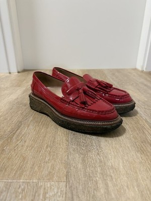 TOD's Damen Mokassin, Größe 39 Rot, Lackleder