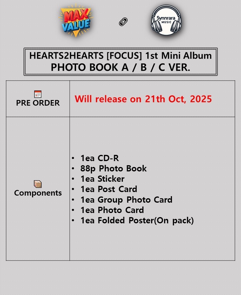 HEARTS2HEARTS FOCUS 1st Mini Album PHOTO BOOK Ver./CD+Book+Sticker