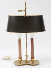 Vintage Brass Bouillotte Candlestick Desk Table Lamp w/ Black Tole Lamp Shade