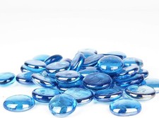 Blue Flat Glass Marble gems for vase Filler and Decor 3.5 pounds, Medium