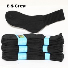 4  12 Cotton Socks Crew High Solid Black Heavy Junior Size 6-8 Unisex School