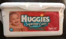 Vtg 2002 SEALED Huggies Supreme Care Baby Wipes 64 Ct Flip Top Plastic Container