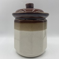 Canister Container Lidded Kitchen White Tan Brown Ceramic Taiwan ROC Vintage