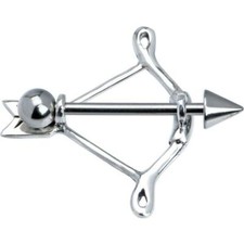 14G 1.6mm Bow And Arrow Nipple Ring Surgical Steel Nickel Free 2 pieces B/5/5 