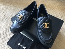 size 37EU CHANEL 22A Black Quilted Turnlock Gold CC Logo Loafer w
